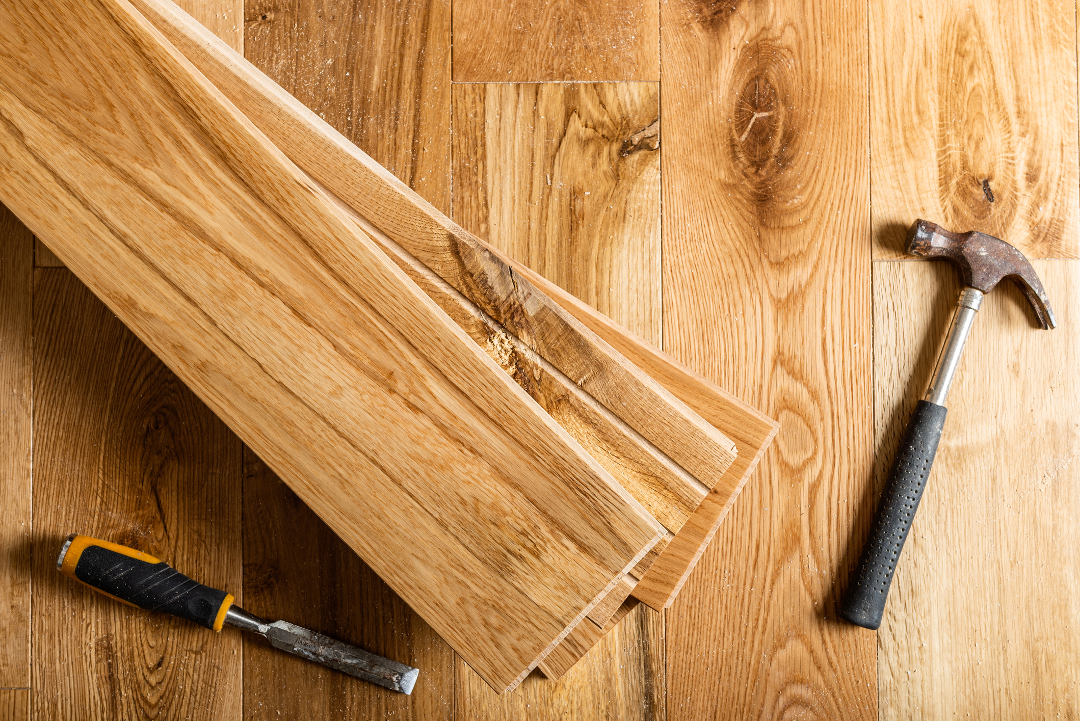 Wood planks and tools for wood floor repair